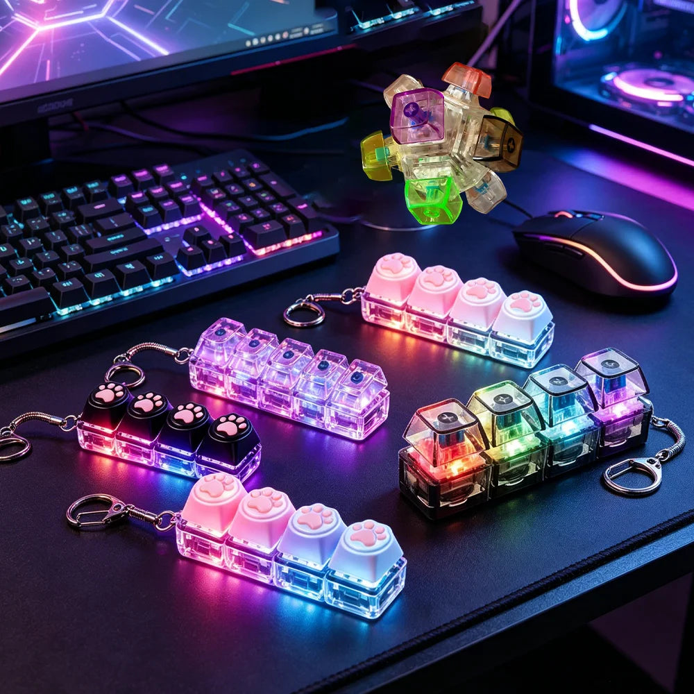 New Keyboard Keychain LED Light - Stress Anxiety Relief Fidget Toy, Portable Desktop Accessory for Office Decoration Gift