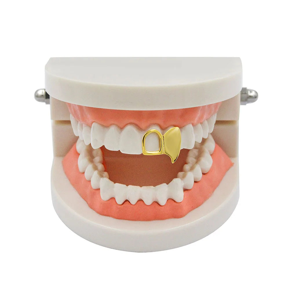 YOUNGX Hip Hop Double Hollow Glossy Tooth Caps For Women Men Jewelry Vintage Mouth Teeth Grills Halloween Vampire Cosplay Gift