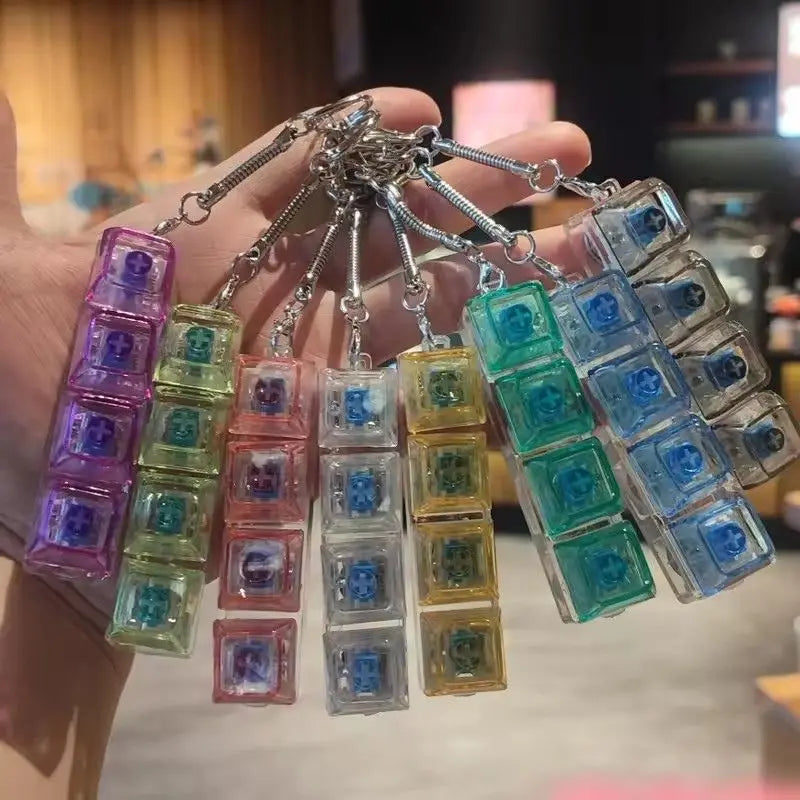DIY LED Keyboard Fidget Keychain 9 Keys Clicker Button Stress Relief Key Chain for Adult Office Desk Finger Exercise Keycap
