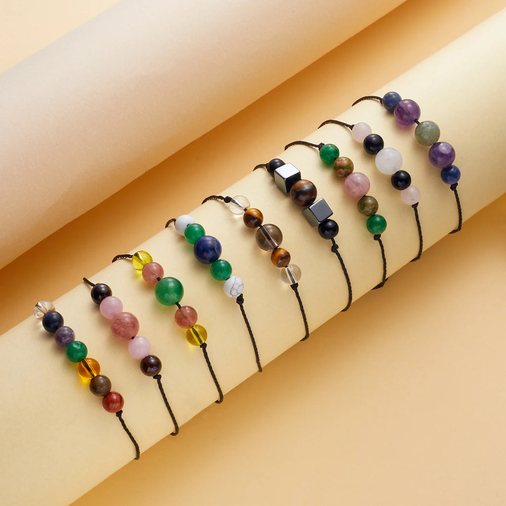 New Simple Crystal Stone Beads Bracelet For Women Men Handmade Luck Calm Love Chakra Black Rope Braided Bracelet Jewelry Gifts