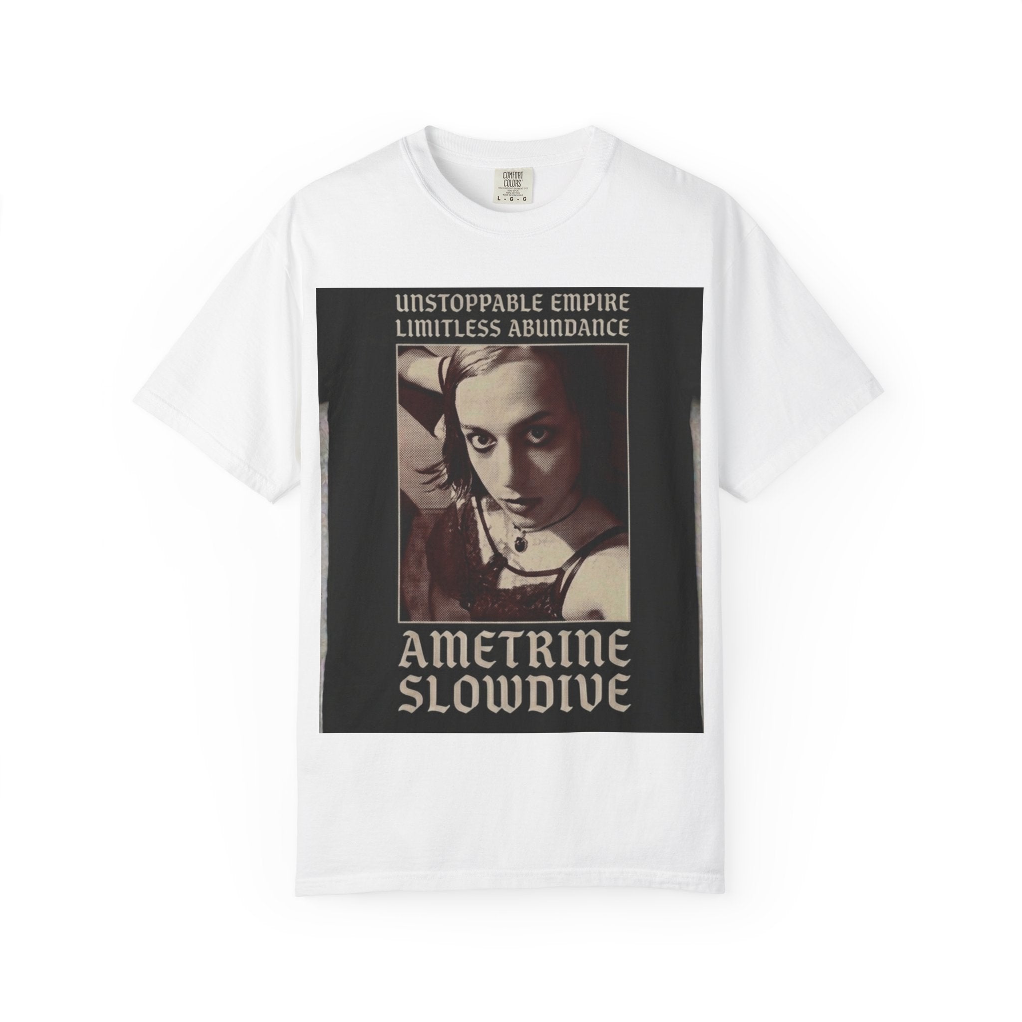 Ametrine Slowdive Portrait T-Shirt — "Unstoppable Empire, Limitless Abundance" Vintage Band Tee