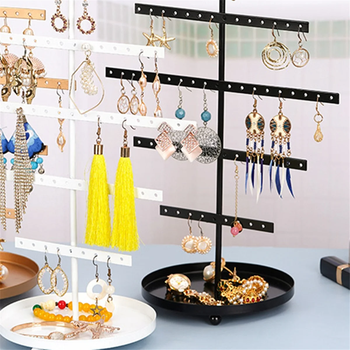 ABQR Black 3-Layer Simple Earring Storage Rack Earring Stand Jewelry Display Stand Earrings Necklaces Rings Jewelry Stand