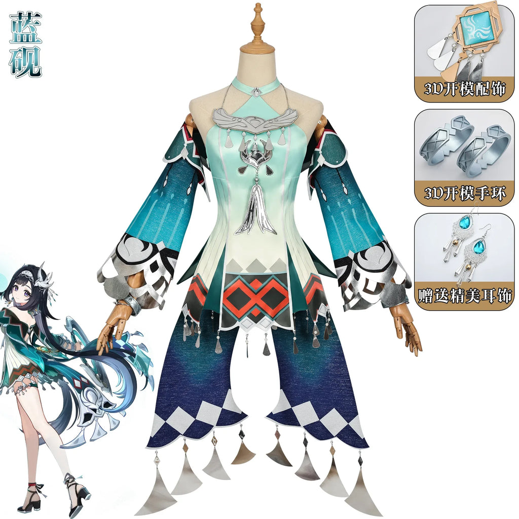 In Stock Lan Yan Cosplay Costume 2025 New Genshin Impact Lanyan Wig Dress Headwear Earrings Girls Halloween Party Outfit