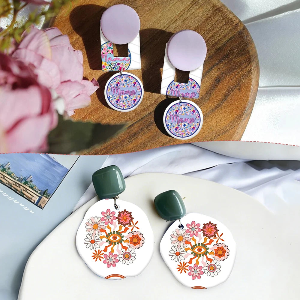 20pcs Mother's Day Themed Transfer Paper for Polymer Clay-Floral Mama Print Water Transfer Sheets for DIY Clay Earrings & Crafts