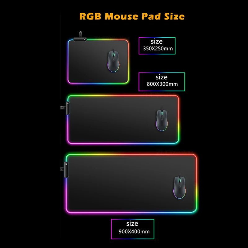 Mouse Pad RGB P-Pokemons Squirtle Gaming Mousepad LED Pad PC Desk Mat Luminous Mouse Pad Keyboard Mats Table Rug With