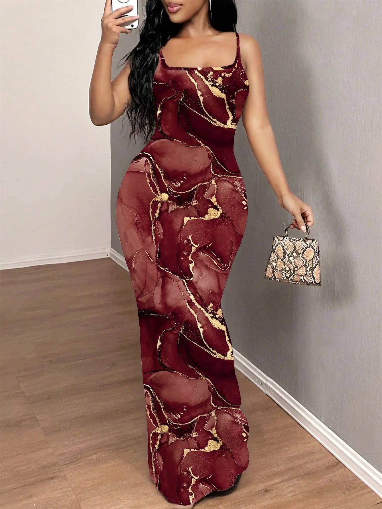 Curve-Hugging Maxi Dress With Black And Beige Optical Illusion Stripes For Women