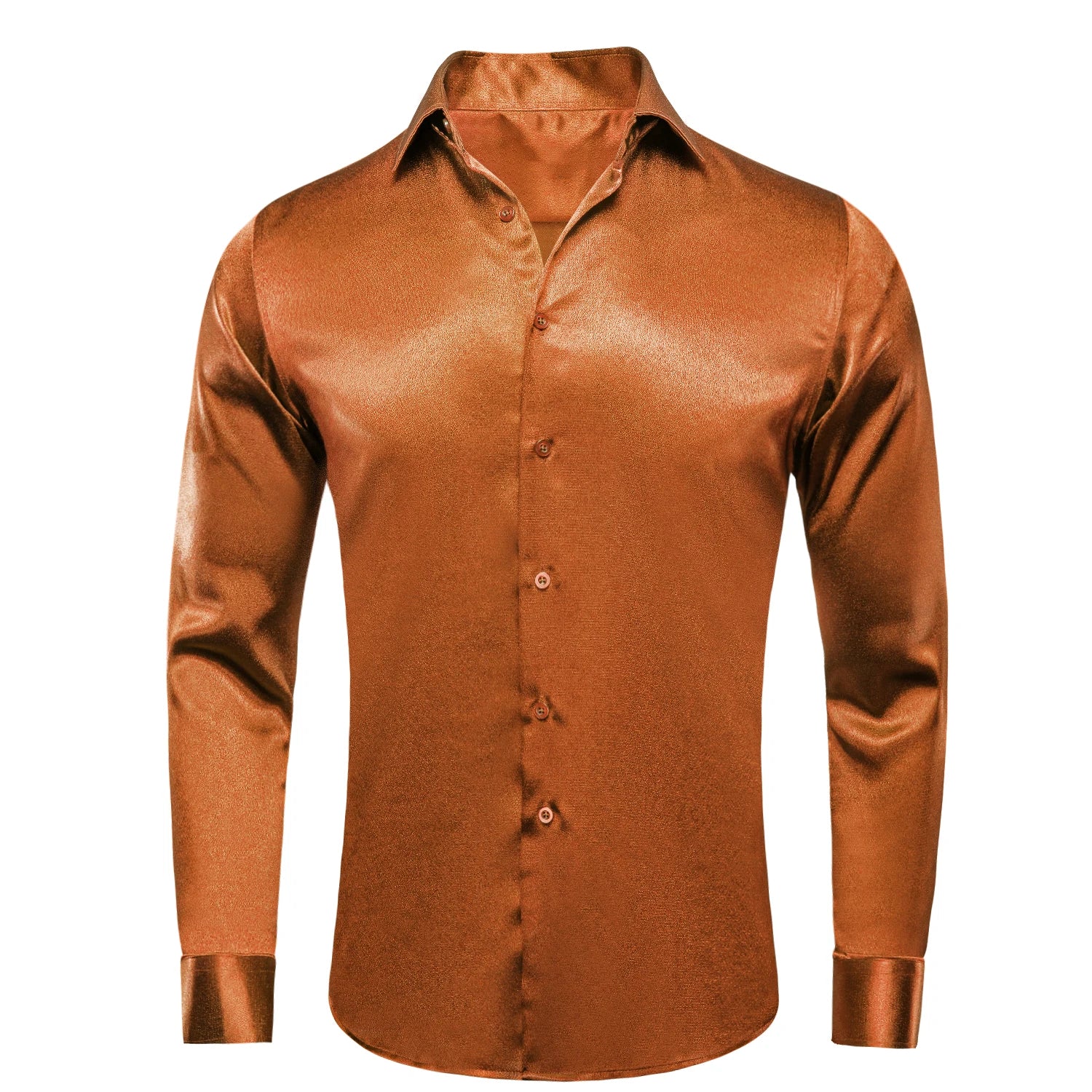 Hi-Tie Plain Satin Silk Mens Dress Shirts Long Sleeve Suit Shirt Casual Formal Blouse Pure Solid Rose Gold Peach Pink Mint White