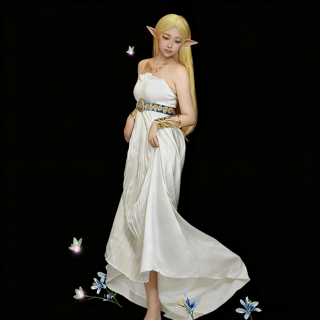 Game Zelda Cosplay Princess Zelda Costume  Wig Women's White Dress Uniform Halloween Party Anime Role Play Outfit