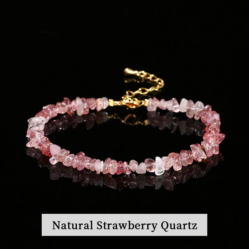 JD Natural Stone Tourmaline Amethyst Rock Quartz Crystal Stone Chip Bead Bracelet Women Healing Chakra Adjustable Chain Jewelry