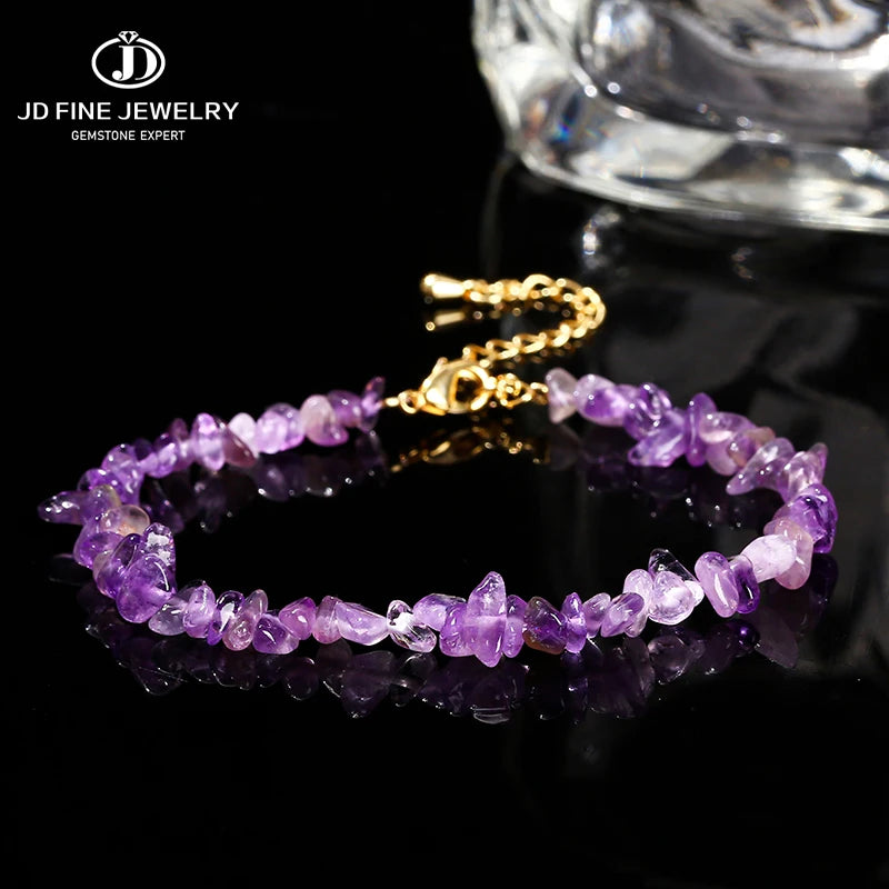 JD Natural Stone Tourmaline Amethyst Rock Quartz Crystal Stone Chip Bead Bracelet Women Healing Chakra Adjustable Chain Jewelry