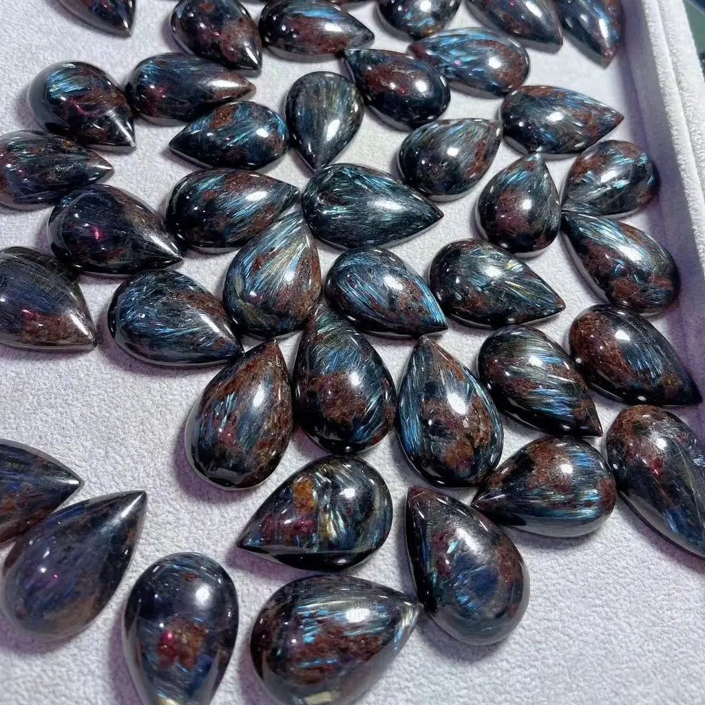 40mm Natural Rock Black Blue Amphibole Water Drop-Shaped Quartz Crystal Water Drop Chakra Healing Reiki Gem Home Decor DIY Gift
