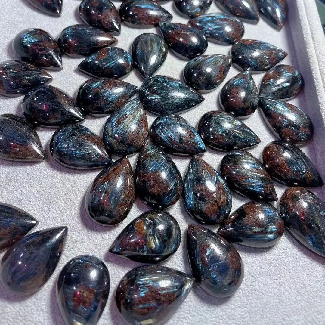 40mm Natural Rock Black Blue Amphibole Water Drop-Shaped Quartz Crystal Water Drop Chakra Healing Reiki Gem Home Decor DIY Gift