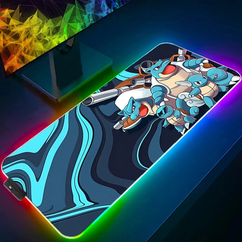 Mouse Pad RGB P-Pokemons Squirtle Gaming Mousepad LED Pad PC Desk Mat Luminous Mouse Pad Keyboard Mats Table Rug With