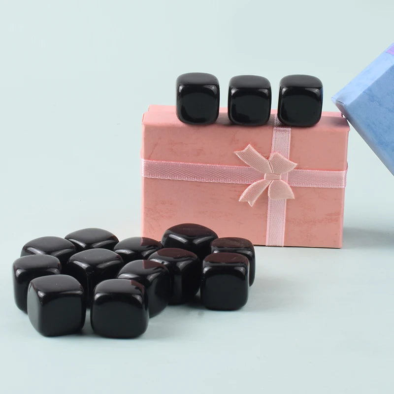 Obsidian Tumbled Stone  Cube Quartz Crystal Healing Polishing Natural Rock Cube Bead For Chakra Healing Home Decoration Accessor