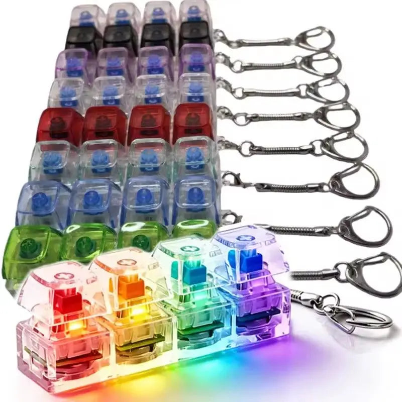 DIY LED Keyboard Fidget Keychain 9 Keys Clicker Button Stress Relief Key Chain for Adult Office Desk Finger Exercise Keycap