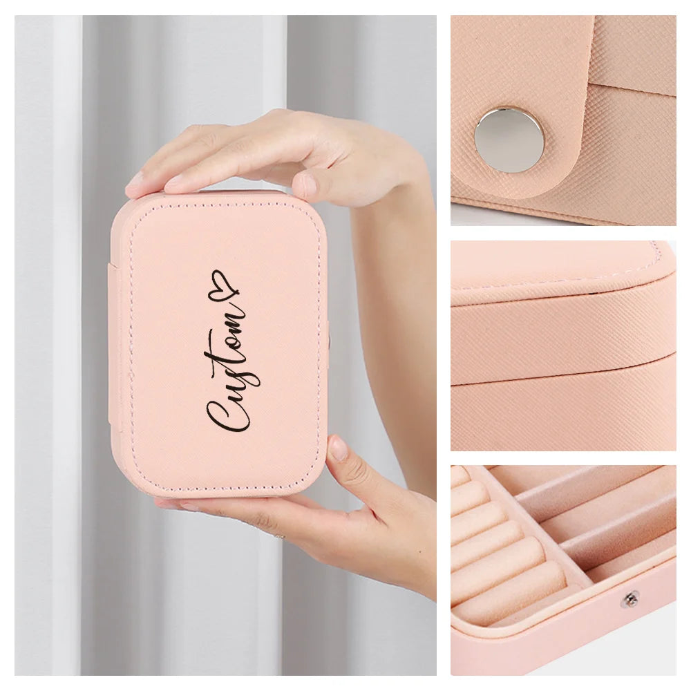 Personalized Customized Portable Button Jewelry Box Travel Storage Earrings Earrings Necklace Rings Exquisite Small Jewelry Box