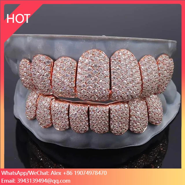 Factory Price Custom Honeycomb 925 Silver Jewelry Teeth Grillz Iced Out Diamond Cut Vvs Moissanite Grillz For Rapper Teeth