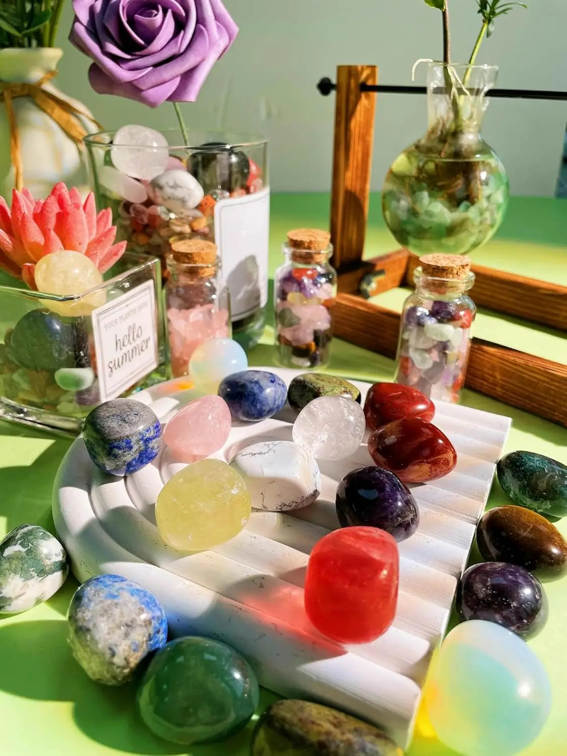 15 Pcs Natural Tumbled Stones Polished Irregular Crystal Set Chakra Colored Rocks Gemstones Vase Filler Home Decoration