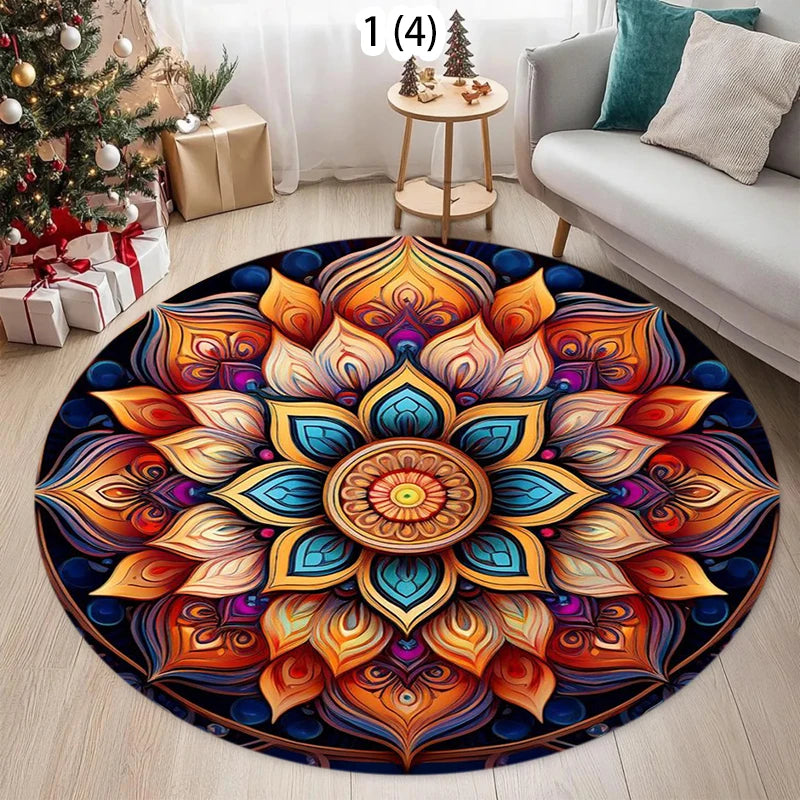 Colorful 2D Mandala Mystery Chakra Print Round Rug Meditation and Yoga Machine Washablefor Bedroom and Living Room  Home Rug