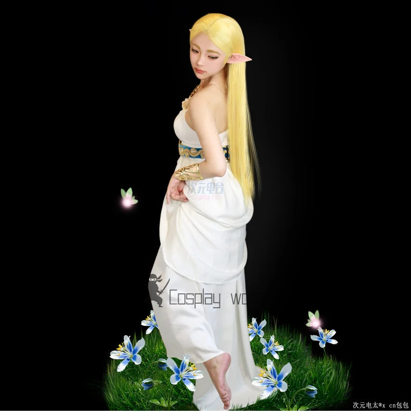 Game Zelda Cosplay Princess Zelda Costume  Wig Women's White Dress Uniform Halloween Party Anime Role Play Outfit