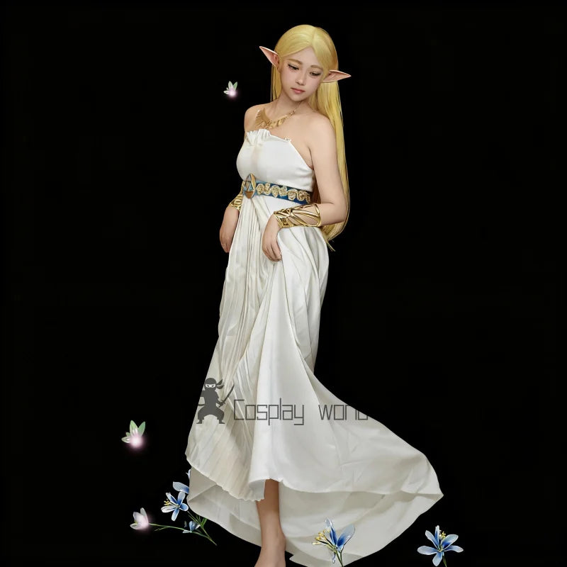 Game Zelda Cosplay Princess Zelda Costume  Wig Women's White Dress Uniform Halloween Party Anime Role Play Outfit