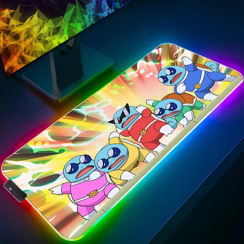 Mouse Pad RGB P-Pokemons Squirtle Gaming Mousepad LED Pad PC Desk Mat Luminous Mouse Pad Keyboard Mats Table Rug With