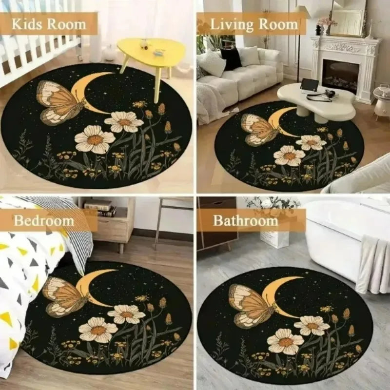 Colorful 2D Mandala Mystery Chakra Print Round Rug Meditation and Yoga Machine Washablefor Bedroom and Living Room  Home Rug