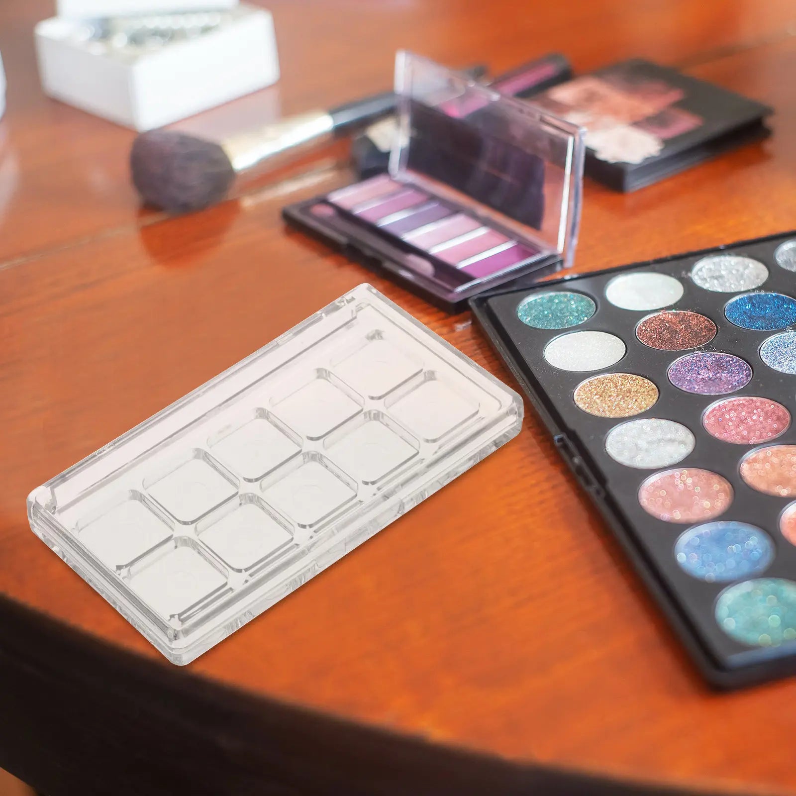 2Pcs Eyeshadow Pan Holder Transparent Lipstick Palette Empty Portable Makeup Organizer Storage Box 10-Grid Compact Travel Blush