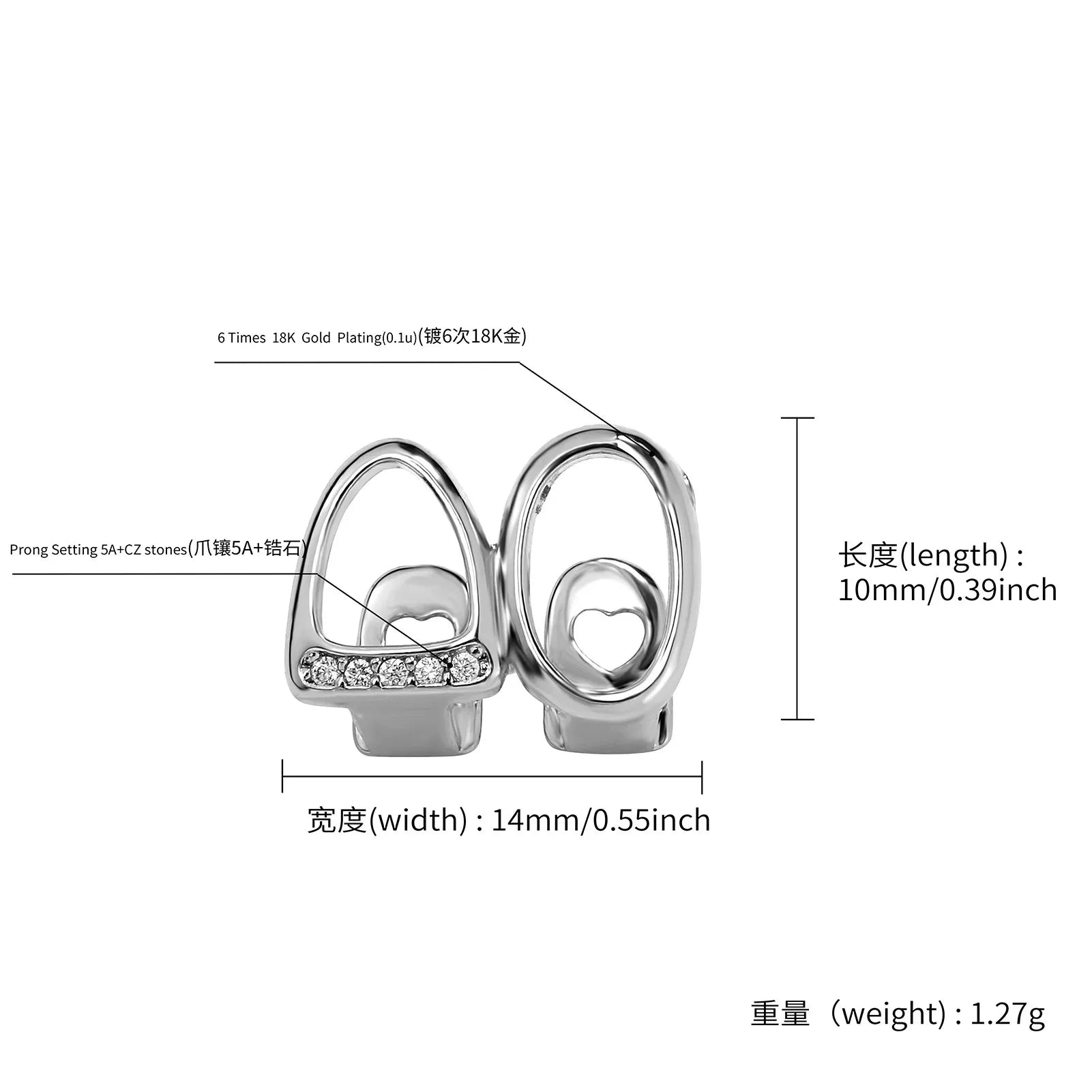 Iced Out Zircon Double Hollow Teeth Grillz Braces Hip Hop CZ Stones Tooth Caps For Women Men Jewelry Cosplay Gift