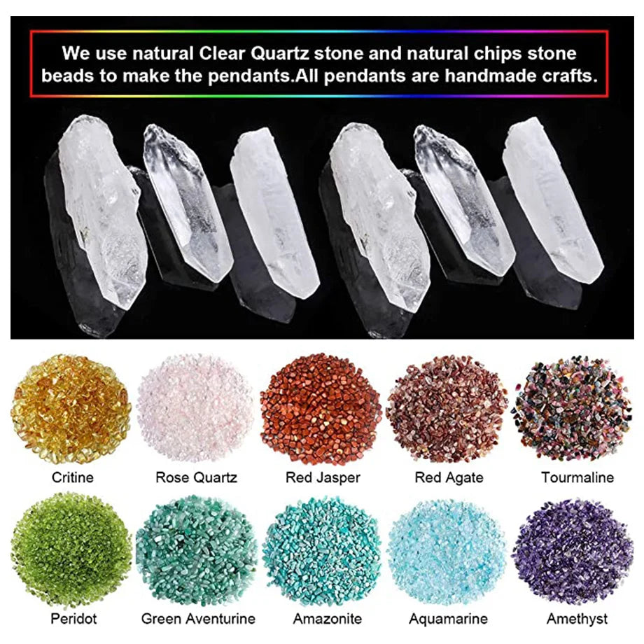 Natural Gem Stone Rock Crystal Pendant Reiki Chakra Tree of Life Handmade Wire Wrapped Clear Quartz Pendant for Necklace F517