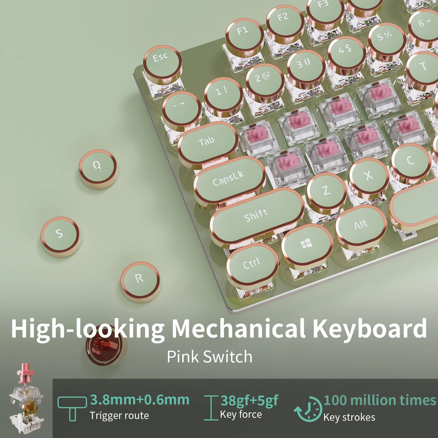 EWEADN Wired Mechanical Keyboard, Retro White Typewriter Style, Full-Size, LED Backlit, Knob Control, Ergonomic for Office &