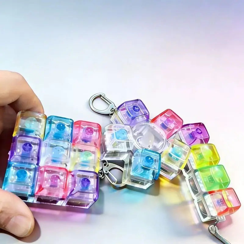 DIY LED Keyboard Fidget Keychain 9 Keys Clicker Button Stress Relief Key Chain for Adult Office Desk Finger Exercise Keycap