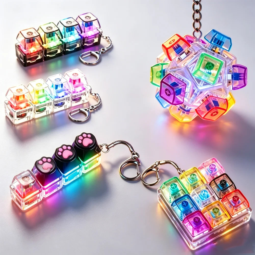 New Keyboard Keychain LED Light - Stress Anxiety Relief Fidget Toy, Portable Desktop Accessory for Office Decoration Gift
