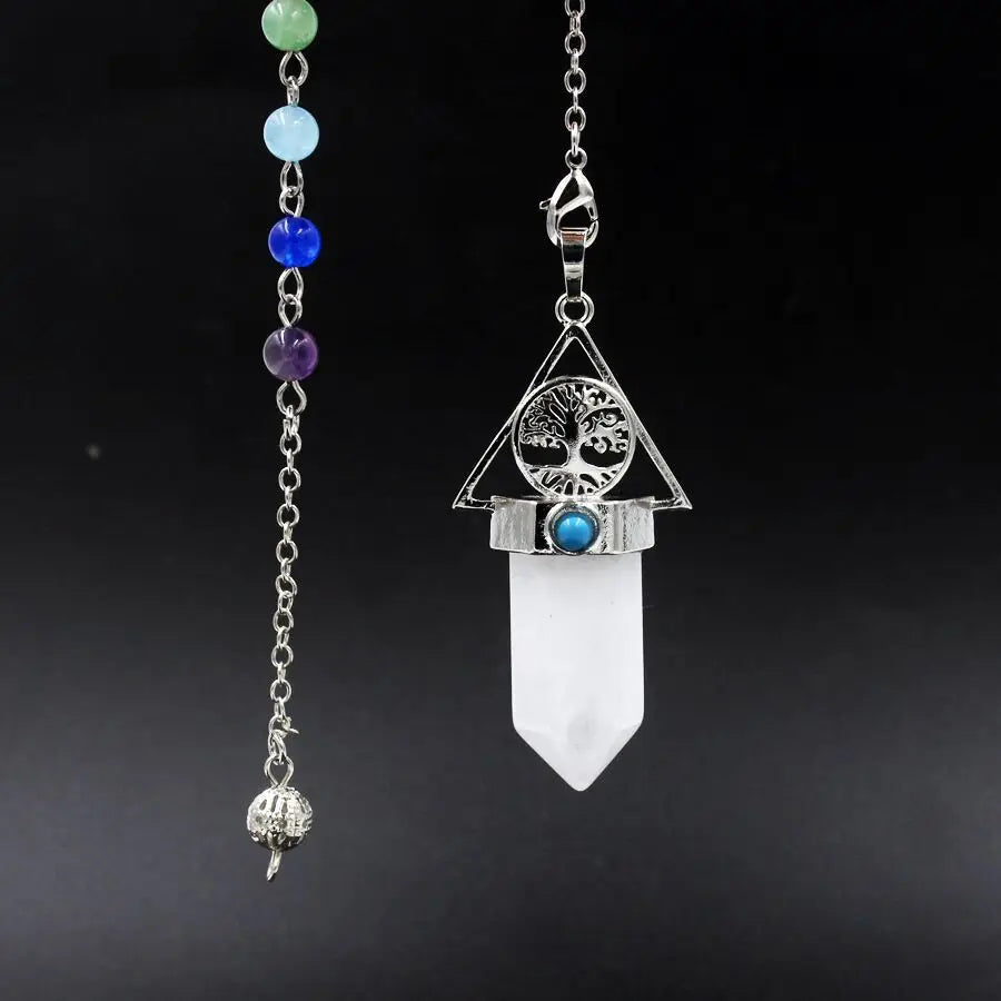Reiki Natural Stone Clear Quartz Rock Crystal Pendulums for Dowsing Divination Chakra Tree of Life Hxagonal Pendant Pendulo X101