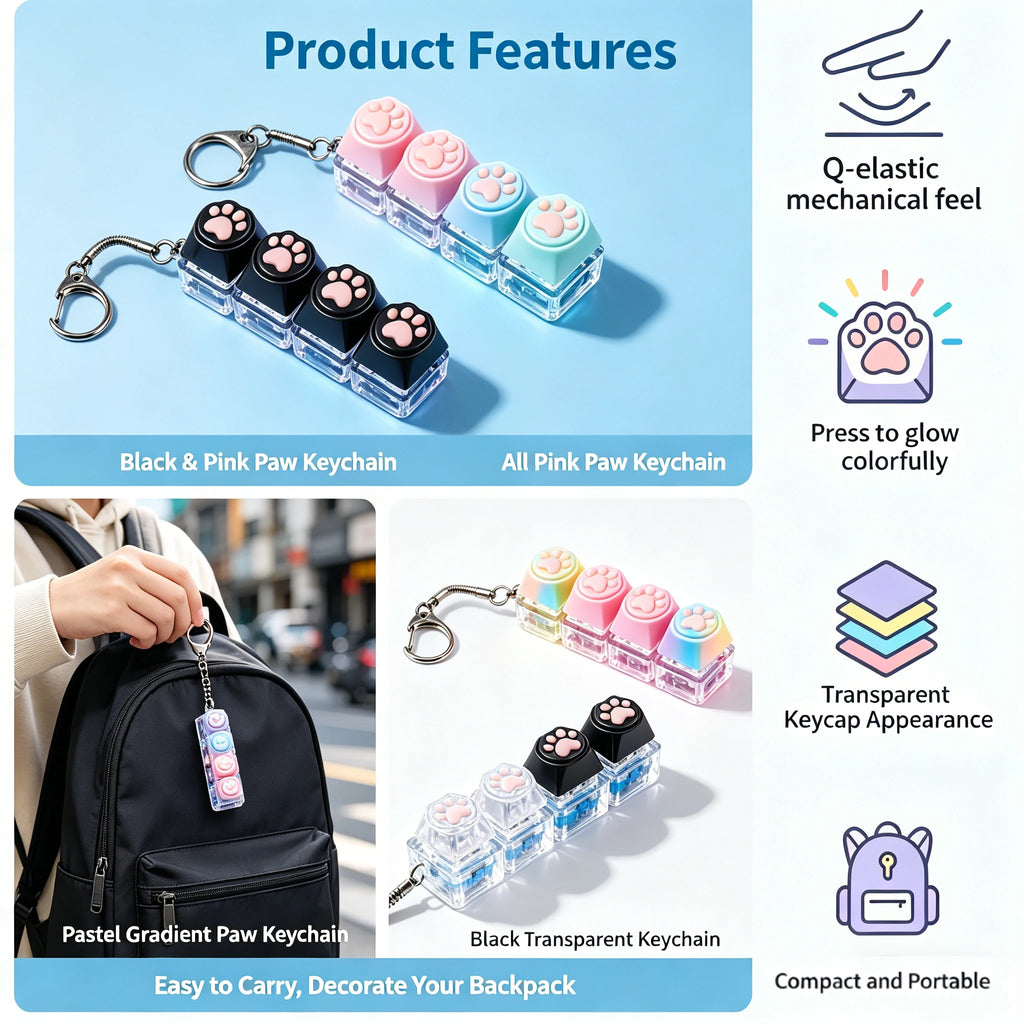 New Keyboard Keychain LED Light - Stress Anxiety Relief Fidget Toy, Portable Desktop Accessory for Office Decoration Gift