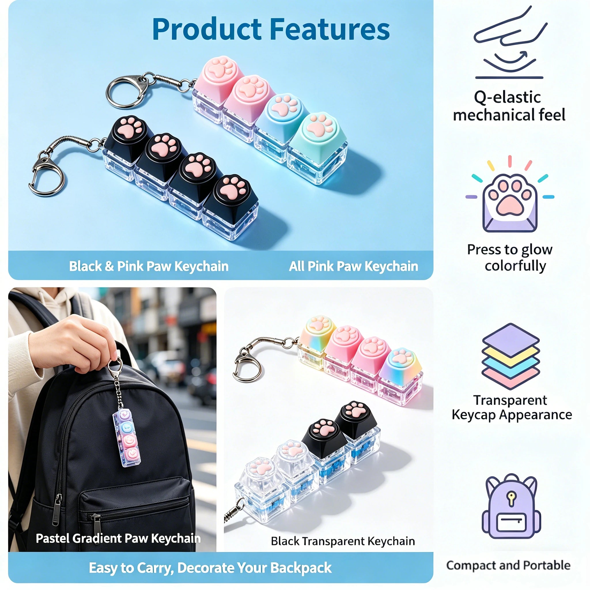 New Keyboard Keychain LED Light - Stress Anxiety Relief Fidget Toy, Portable Desktop Accessory for Office Decoration Gift