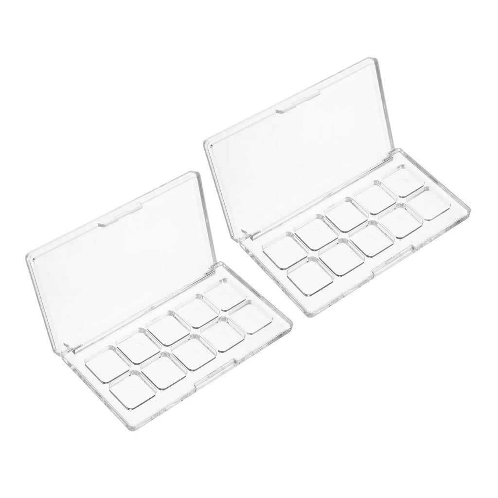 2Pcs Eyeshadow Pan Holder Transparent Lipstick Palette Empty Portable Makeup Organizer Storage Box 10-Grid Compact Travel Blush