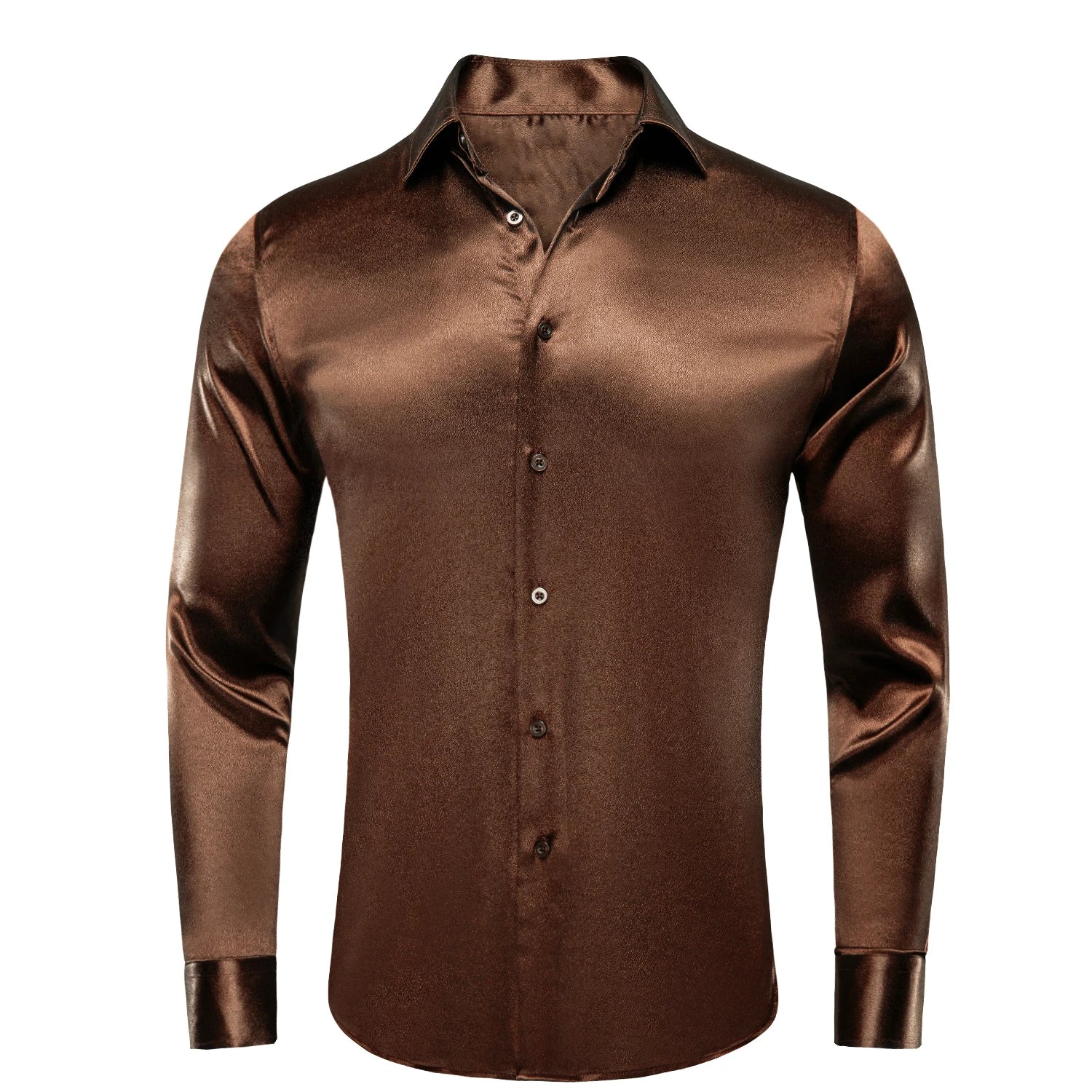 Hi-Tie Plain Satin Silk Mens Dress Shirts Long Sleeve Suit Shirt Casual Formal Blouse Pure Solid Rose Gold Peach Pink Mint White