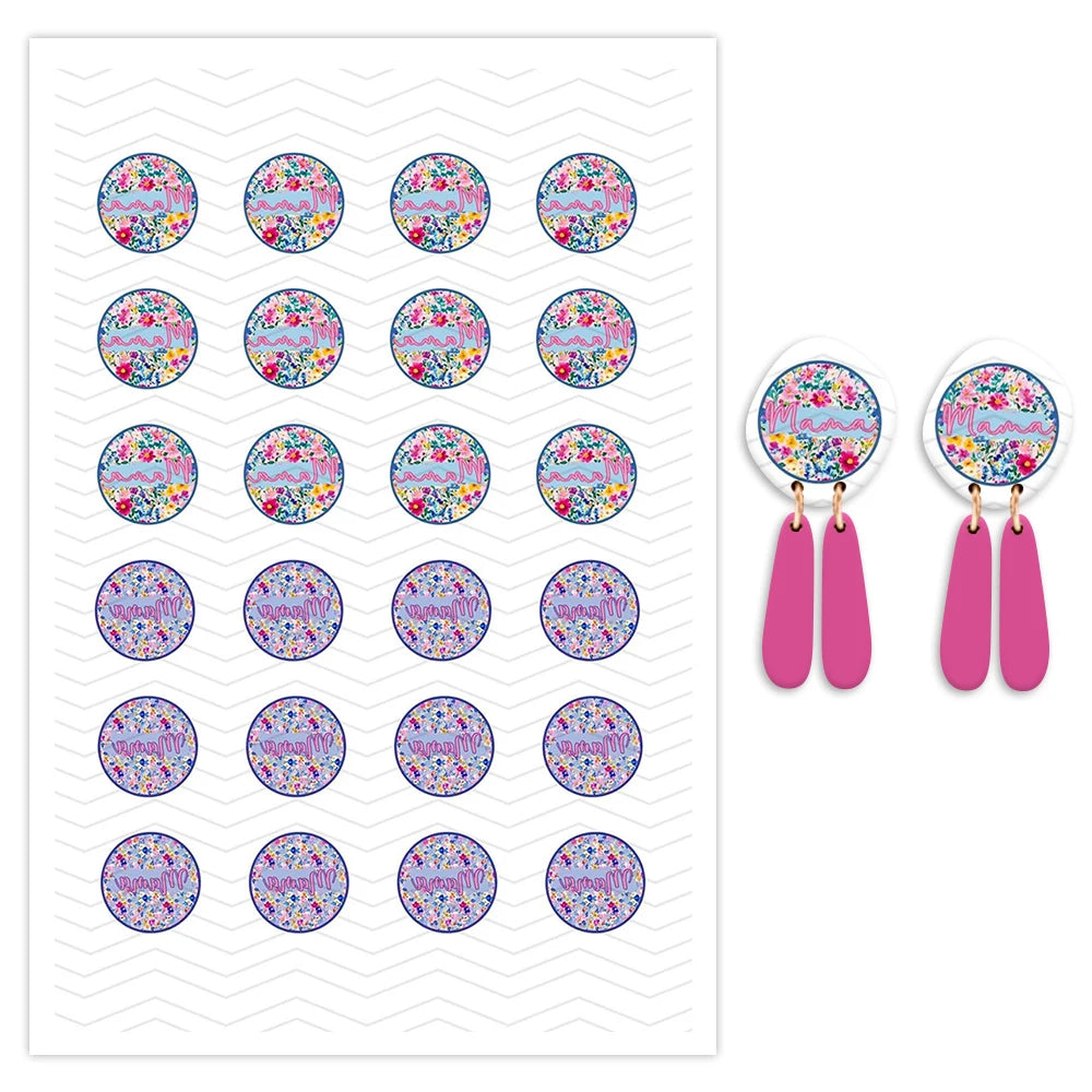 20pcs Mother's Day Themed Transfer Paper for Polymer Clay-Floral Mama Print Water Transfer Sheets for DIY Clay Earrings & Crafts