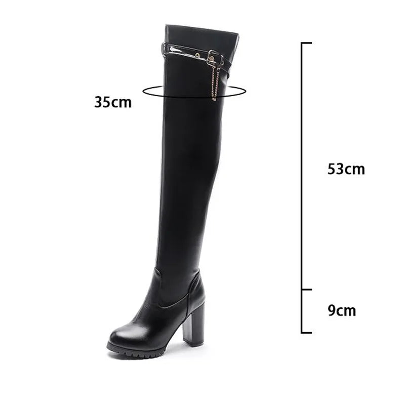 ORCHA LISA Big Size 33-50 Women Thigh High Boots Faux Leather Side Block Heels Long Boots White Dress Party Shoes F1316