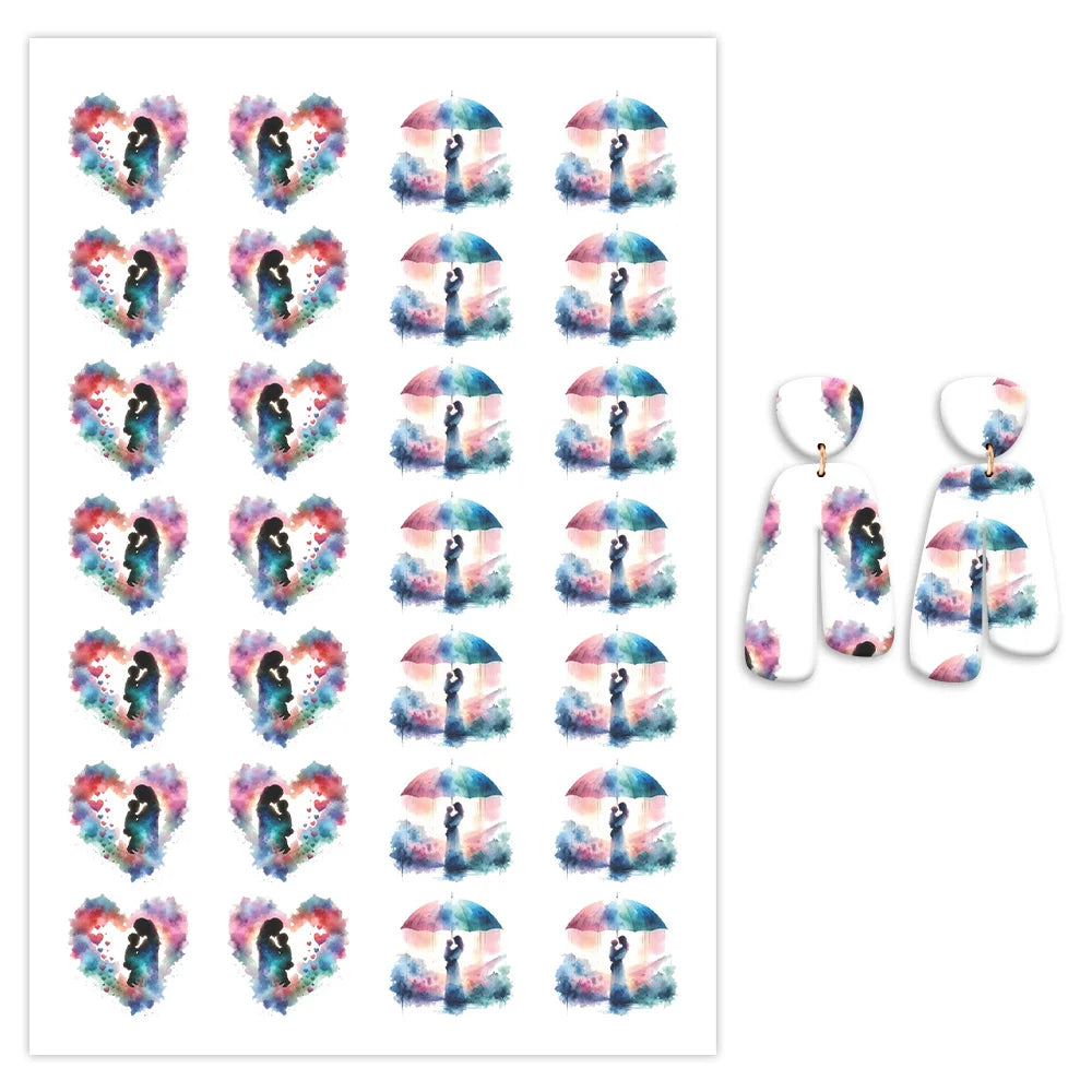 Mother's Day Gift Clay Transfer Paper - 20pcs Watercolor Mom Silhouette Water Transfer Decals for Handmade Earrings