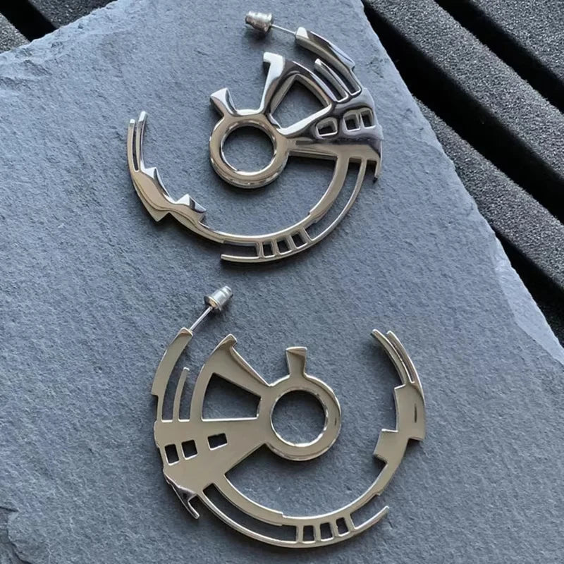Hollow Punk Mechanical Cyberpunk Earrings Unisex Couple Y2k Circular Gear Shape Ear Studs Jewelry Accessories Gift