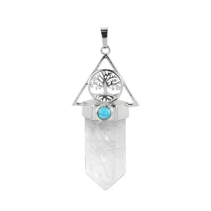 Reiki Natural Stone Clear Quartz Rock Crystal Pendulums for Dowsing Divination Chakra Tree of Life Hxagonal Pendant Pendulo X101