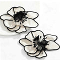 Elegant Black White Fabric Flower Earrings with Handmade Charms for Women French Style and Formal Occasion