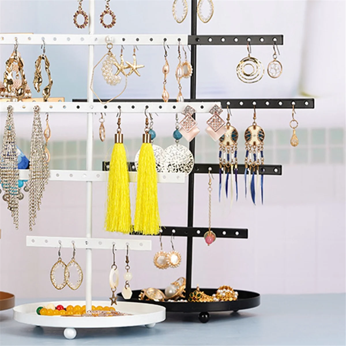 ABQR Black 3-Layer Simple Earring Storage Rack Earring Stand Jewelry Display Stand Earrings Necklaces Rings Jewelry Stand