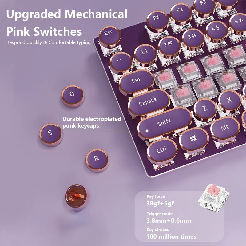 EWEADN Wired Mechanical Keyboard, Retro White Typewriter Style, Full-Size, LED Backlit, Knob Control, Ergonomic for Office &