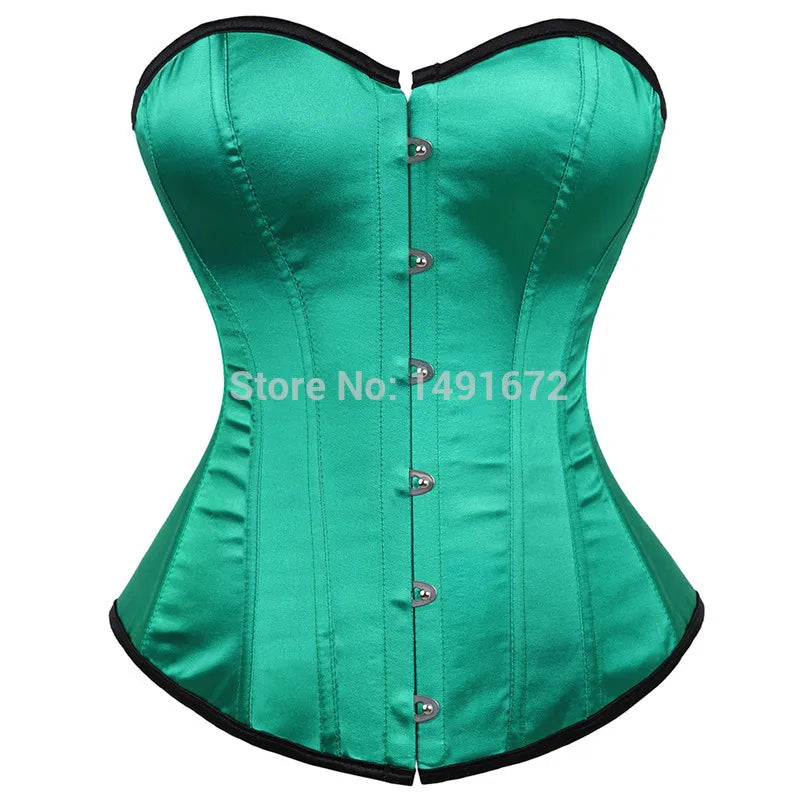 Corset Top Bustiers Overbust Satin Sexy Victorian Corsets Corselet Brocade Vintage Style Korsett for Women Plus Size Pink Green
