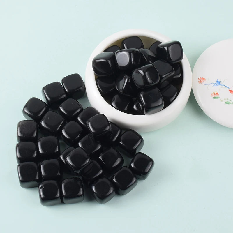 Obsidian Tumbled Stone  Cube Quartz Crystal Healing Polishing Natural Rock Cube Bead For Chakra Healing Home Decoration Accessor