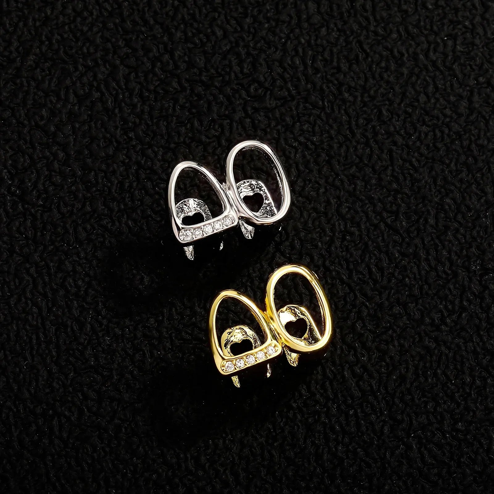 Iced Out Zircon Double Hollow Teeth Grillz Braces Hip Hop CZ Stones Tooth Caps For Women Men Jewelry Cosplay Gift
