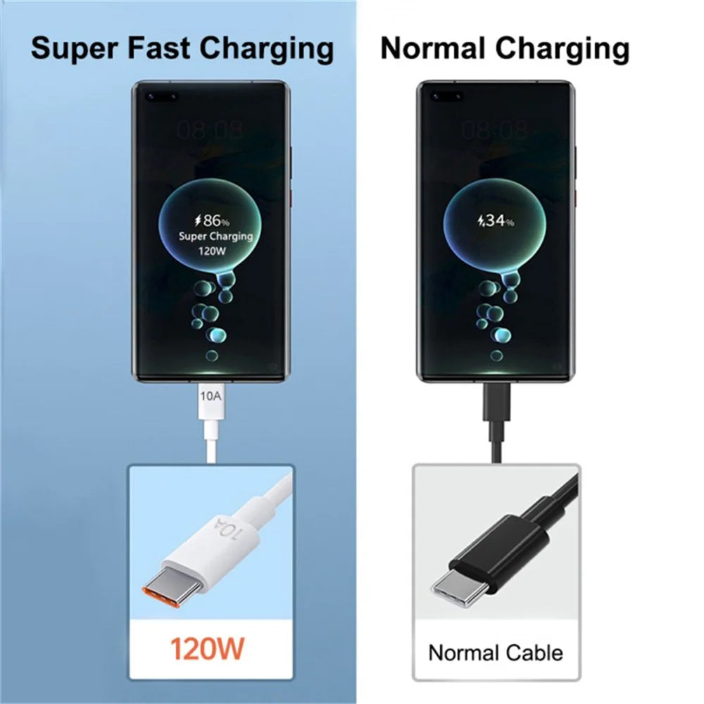 6A Type C Cable 120W Fast Charging Phone Charger USB C Data Cord For Huawei Mate 40 50 Honor Xiaomi Samsung Quick Charge Cable